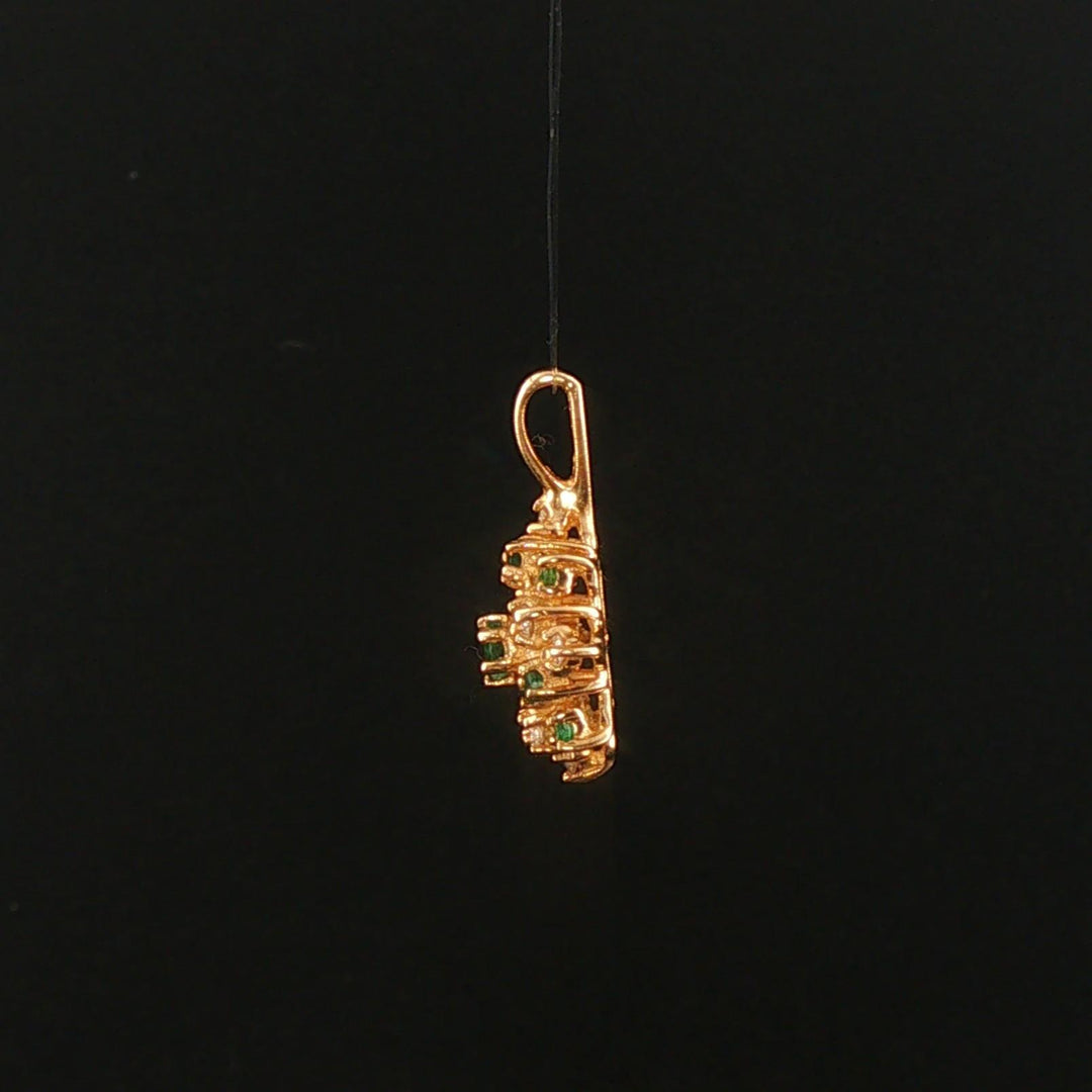 14k Yellow Gold Emerald and Diamond Floral Pendant