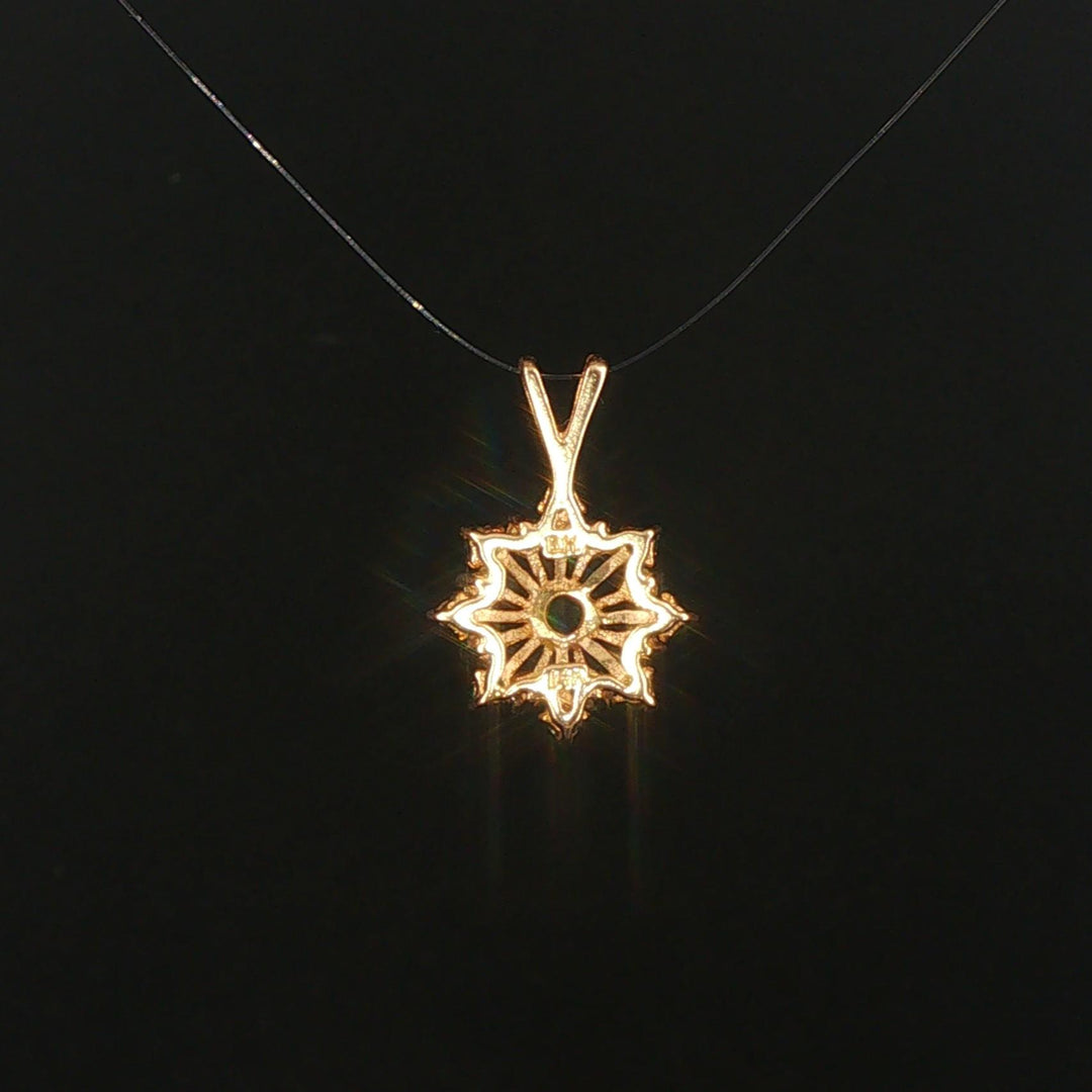 14k Yellow Gold Emerald and Diamond Floral Pendant