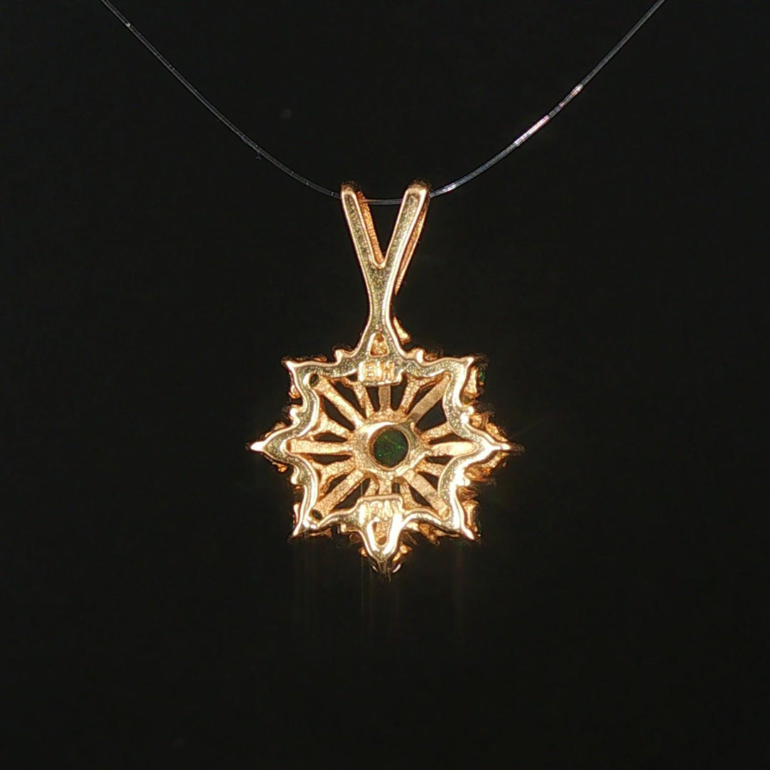 14k Yellow Gold Emerald and Diamond Floral Pendant