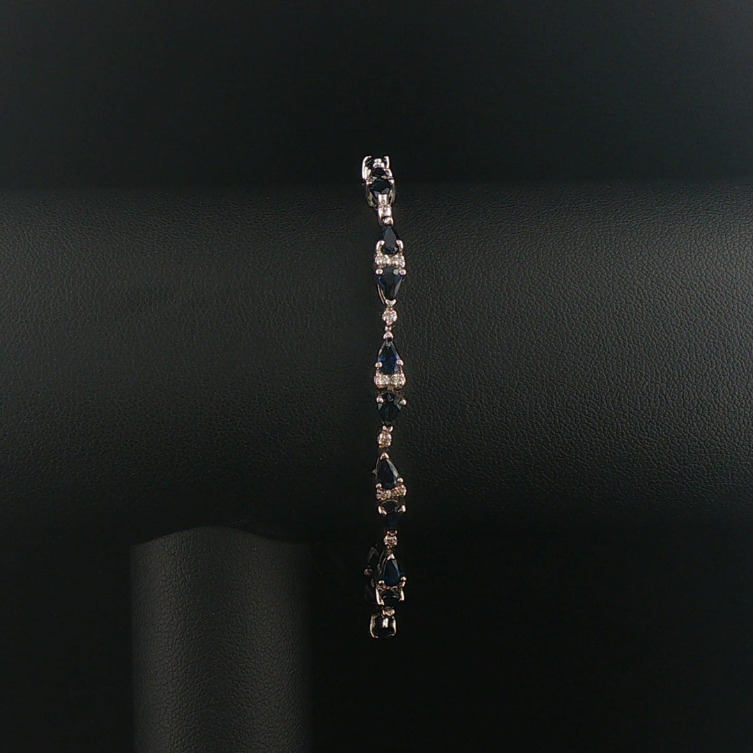14k White Gold Sapphire and Diamond Ladies Fancy Link Bracelet 7.25"