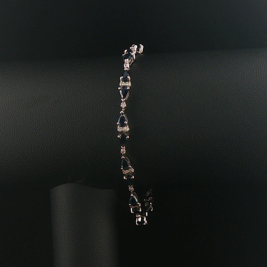 14k White Gold Sapphire and Diamond Ladies Fancy Link Bracelet 7.25"