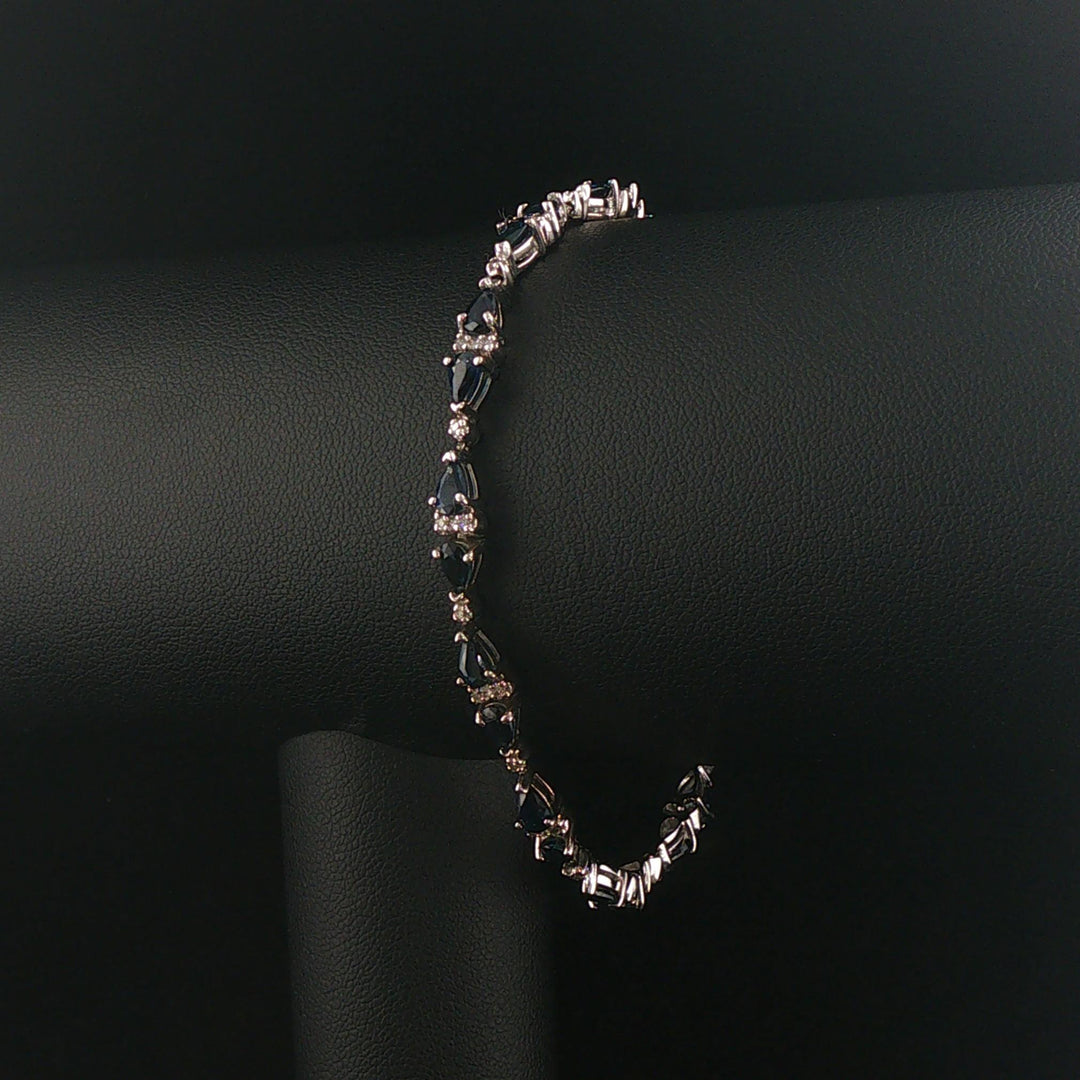 14k White Gold Sapphire and Diamond Ladies Fancy Link Bracelet 7.25"