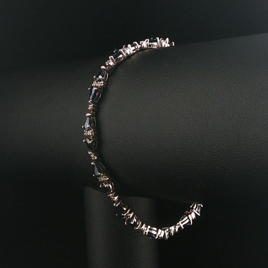 14k White Gold Sapphire and Diamond Ladies Fancy Link Bracelet 7.25"