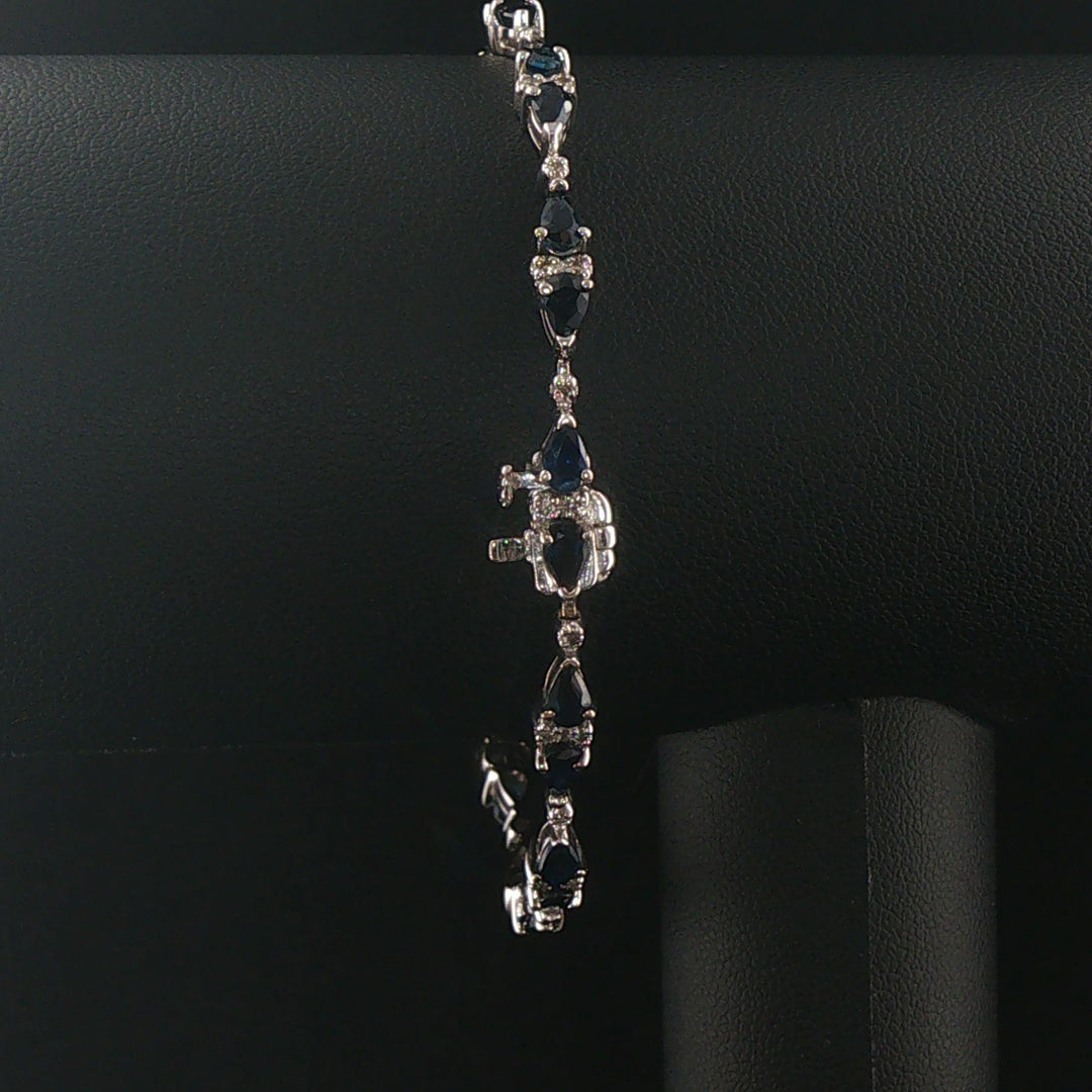 14k White Gold Sapphire and Diamond Ladies Fancy Link Bracelet 7.25"