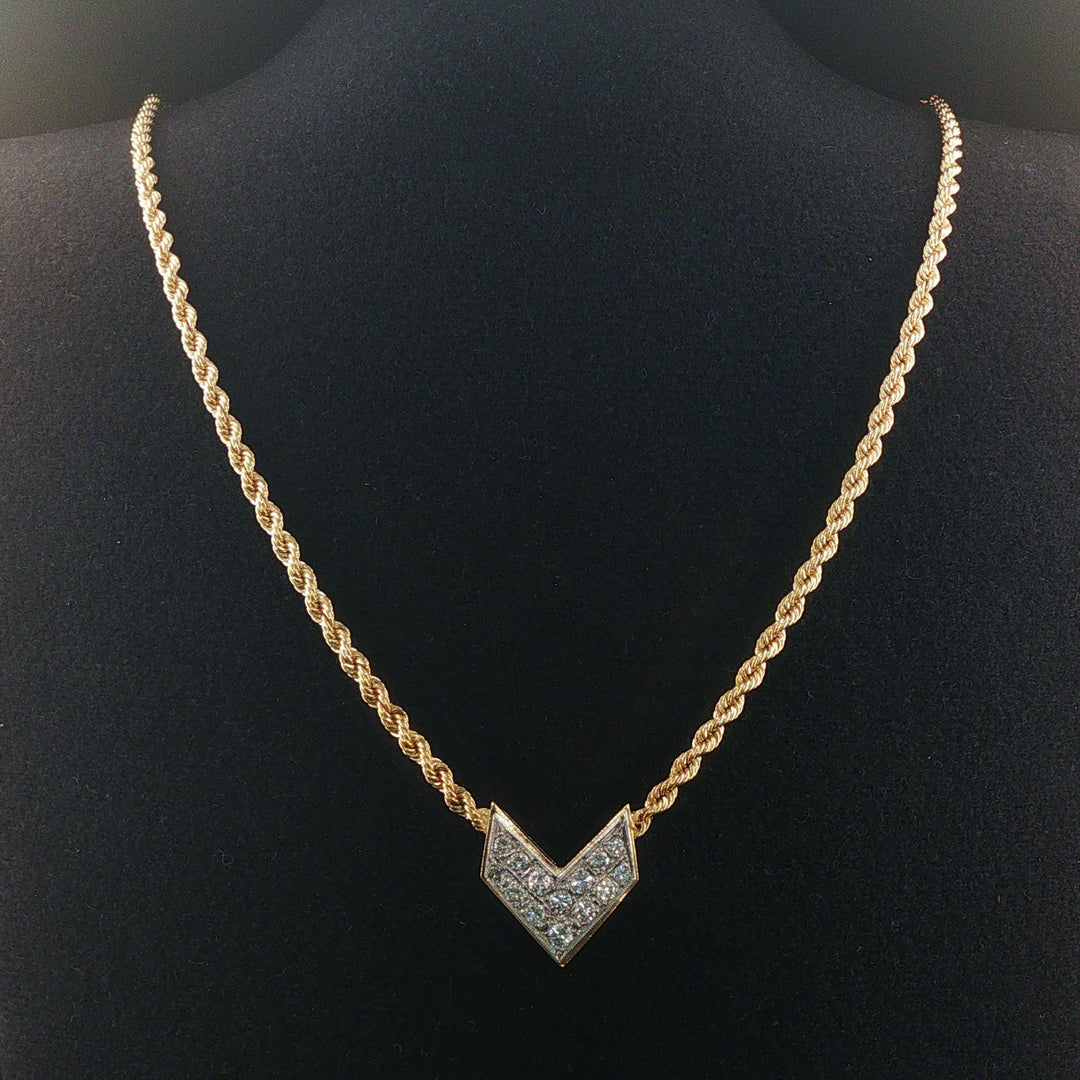 14k Yellow Gold and 0.70cttw Diamond 21.7g Solid Rope Pendant Necklace 18"