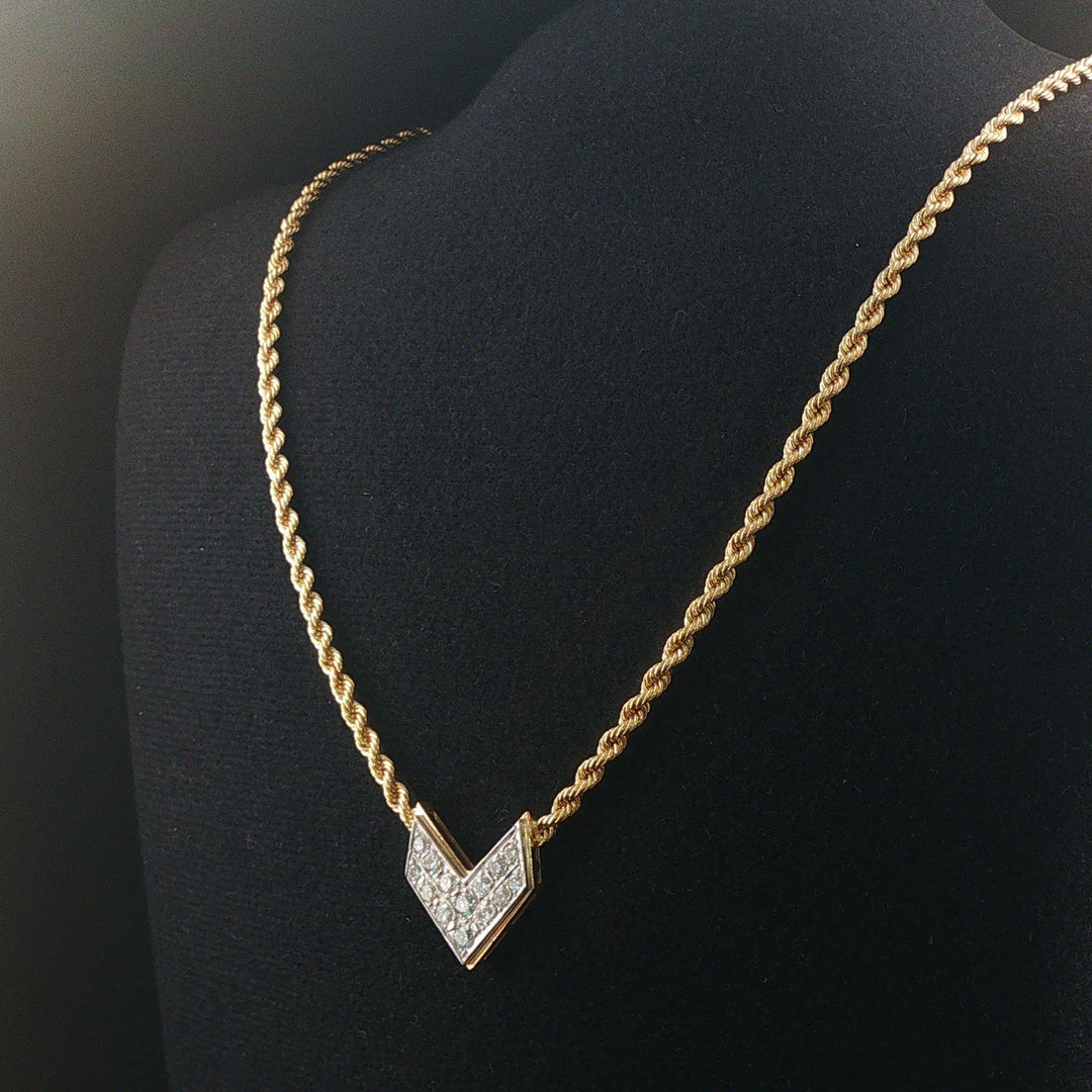 14k Yellow Gold and 0.70cttw Diamond 21.7g Solid Rope Pendant Necklace 18"
