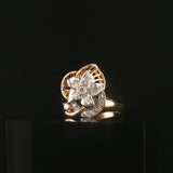 14k Yellow and White Gold 0.05cttw Diamond Fancy Floral Ring Size 9