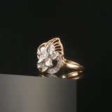 14k Yellow and White Gold 0.05cttw Diamond Fancy Floral Ring Size 9