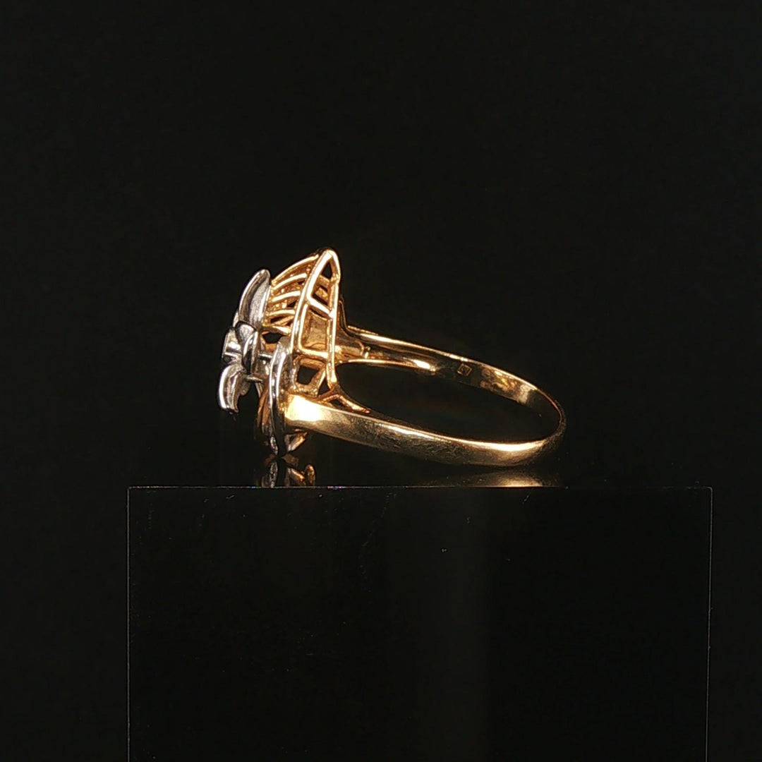 14k Yellow and White Gold 0.05cttw Diamond Fancy Floral Ring Size 9