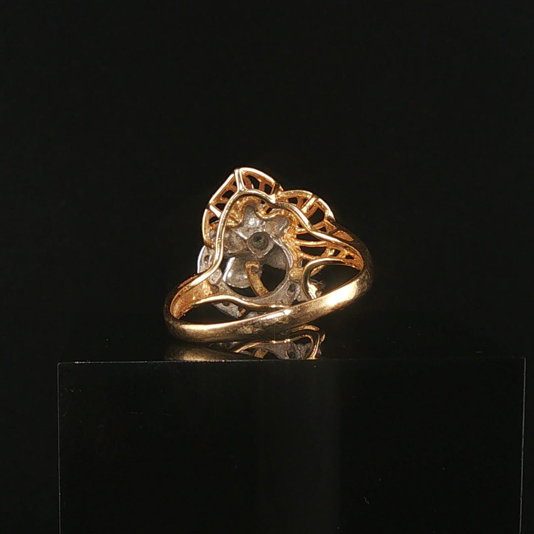 14k Yellow and White Gold 0.05cttw Diamond Fancy Floral Ring Size 9