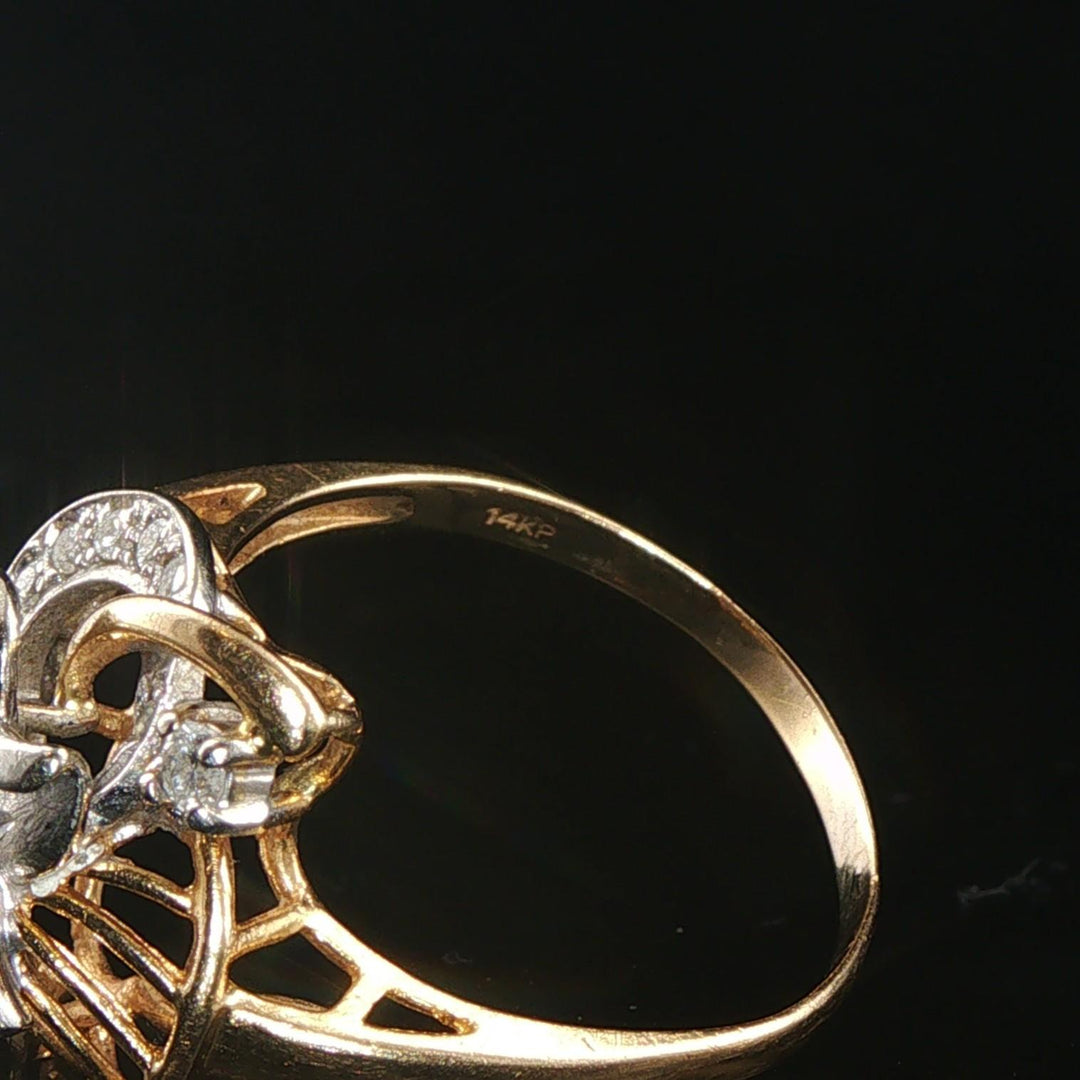 14k Yellow and White Gold 0.05cttw Diamond Fancy Floral Ring Size 9