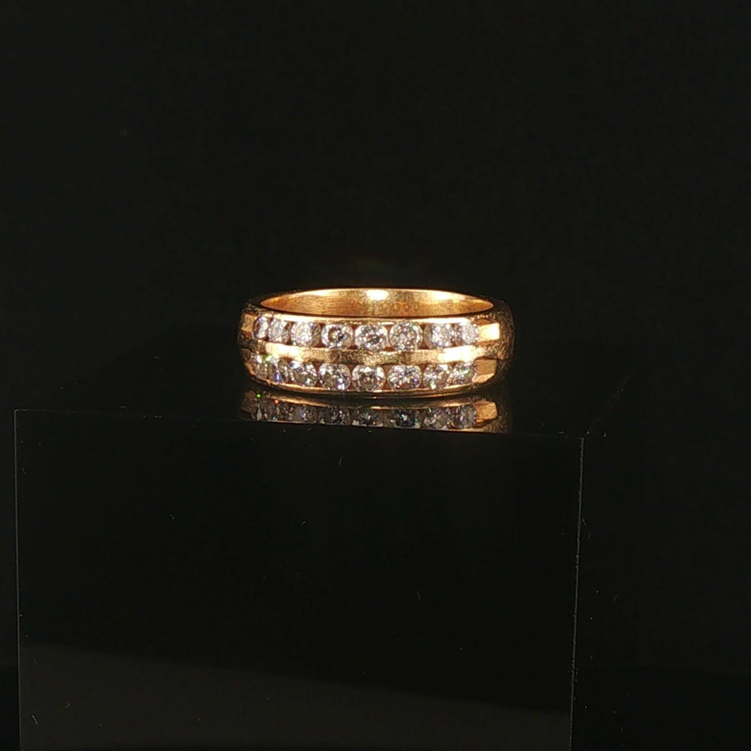 14k Yellow Gold and 0.90cttw Diamond Two Row Band Ring Size 7