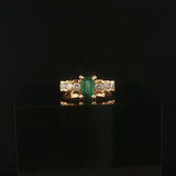 14k Yellow Gold 0.70ct Emerald and Diamond Ladies Ring Size 4