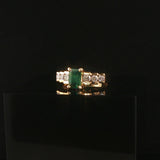 14k Yellow Gold 0.70ct Emerald and Diamond Ladies Ring Size 4