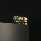 14k Yellow Gold 0.70ct Emerald and Diamond Ladies Ring Size 4
