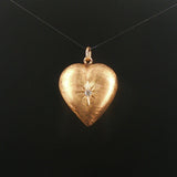 14k Yellow Gold and 0.07ct Diamond Satin Finish Starburst Puffy Heart Pendant