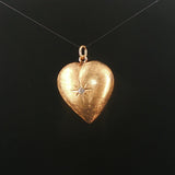 14k Yellow Gold and 0.07ct Diamond Satin Finish Starburst Puffy Heart Pendant