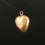 14k Yellow Gold and 0.07ct Diamond Satin Finish Starburst Puffy Heart Pendant