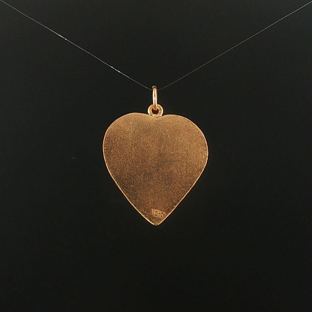 14k Yellow Gold and 0.07ct Diamond Satin Finish Starburst Puffy Heart Pendant