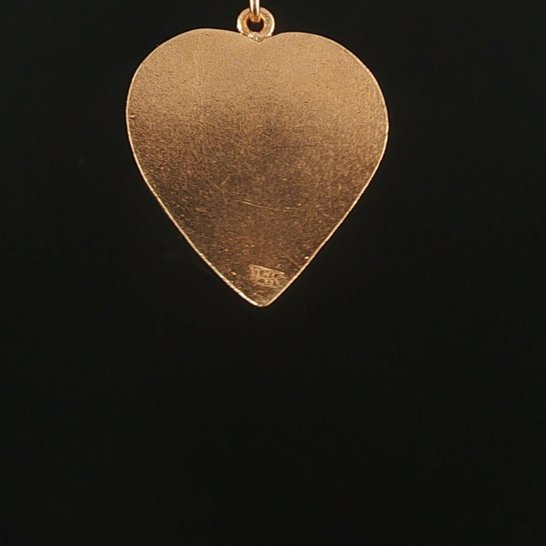14k Yellow Gold and 0.07ct Diamond Satin Finish Starburst Puffy Heart Pendant