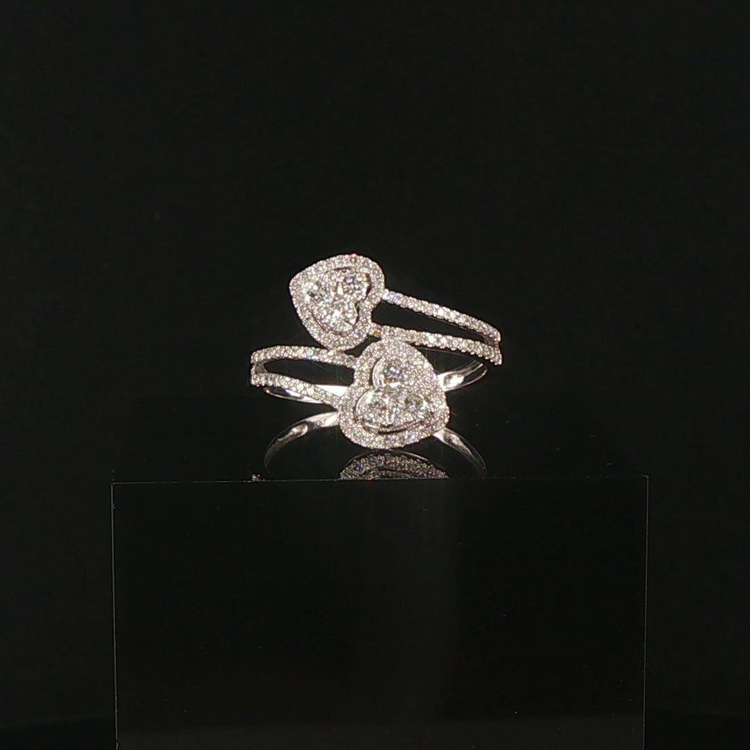 14k White Gold and 0.80cttw Diamond Bypass Heart Ring Size 9