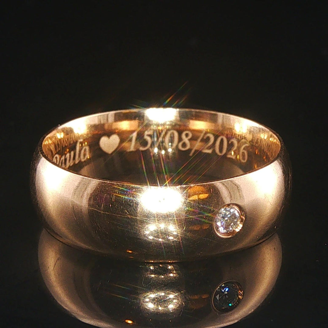 18k Yellow Gold and 0.05ct Flush Set Diamond Band Ring Size 9