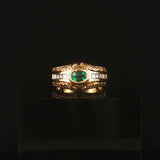 18k Yellow Gold Emerald and 0.80cttw Diamond Vintage Band Ring Size 6