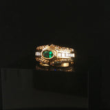 18k Yellow Gold Emerald and 0.80cttw Diamond Vintage Band Ring Size 6