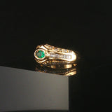 18k Yellow Gold Emerald and 0.80cttw Diamond Vintage Band Ring Size 6