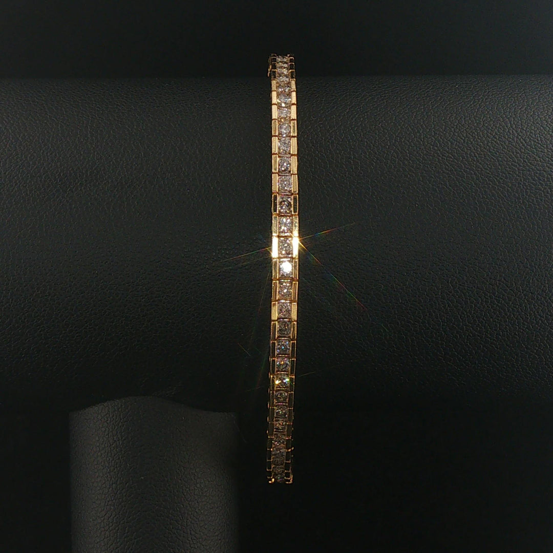 14k Yellow Gold and 3.20cttw Channel Set Diamond Vintage Link Bracelet 7"