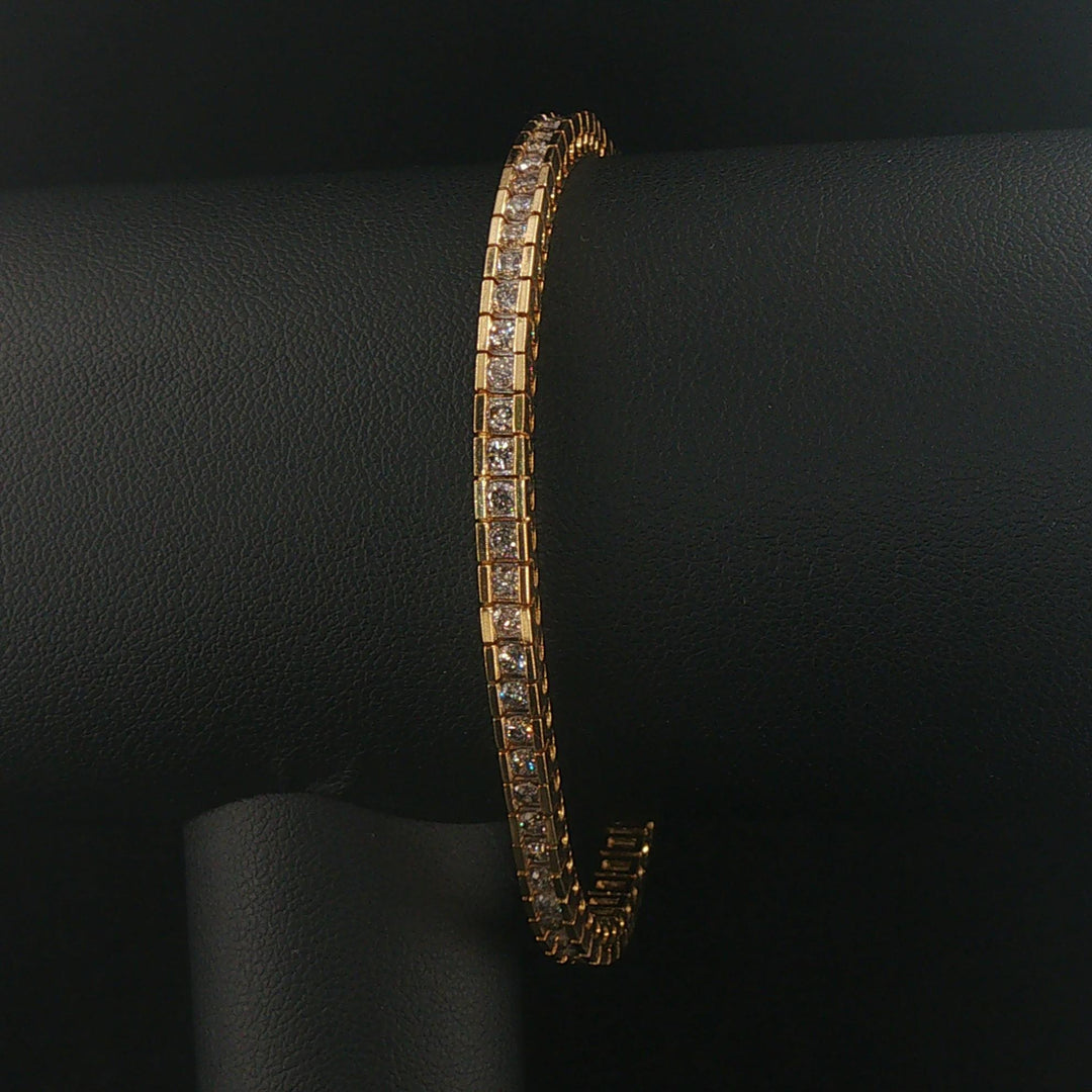 14k Yellow Gold and 3.20cttw Channel Set Diamond Vintage Link Bracelet 7"