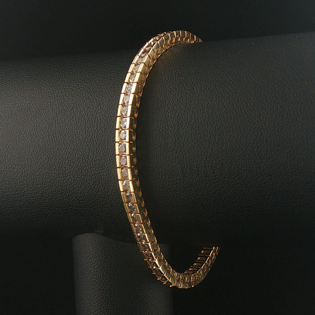 14k Yellow Gold and 3.20cttw Channel Set Diamond Vintage Link Bracelet 7"