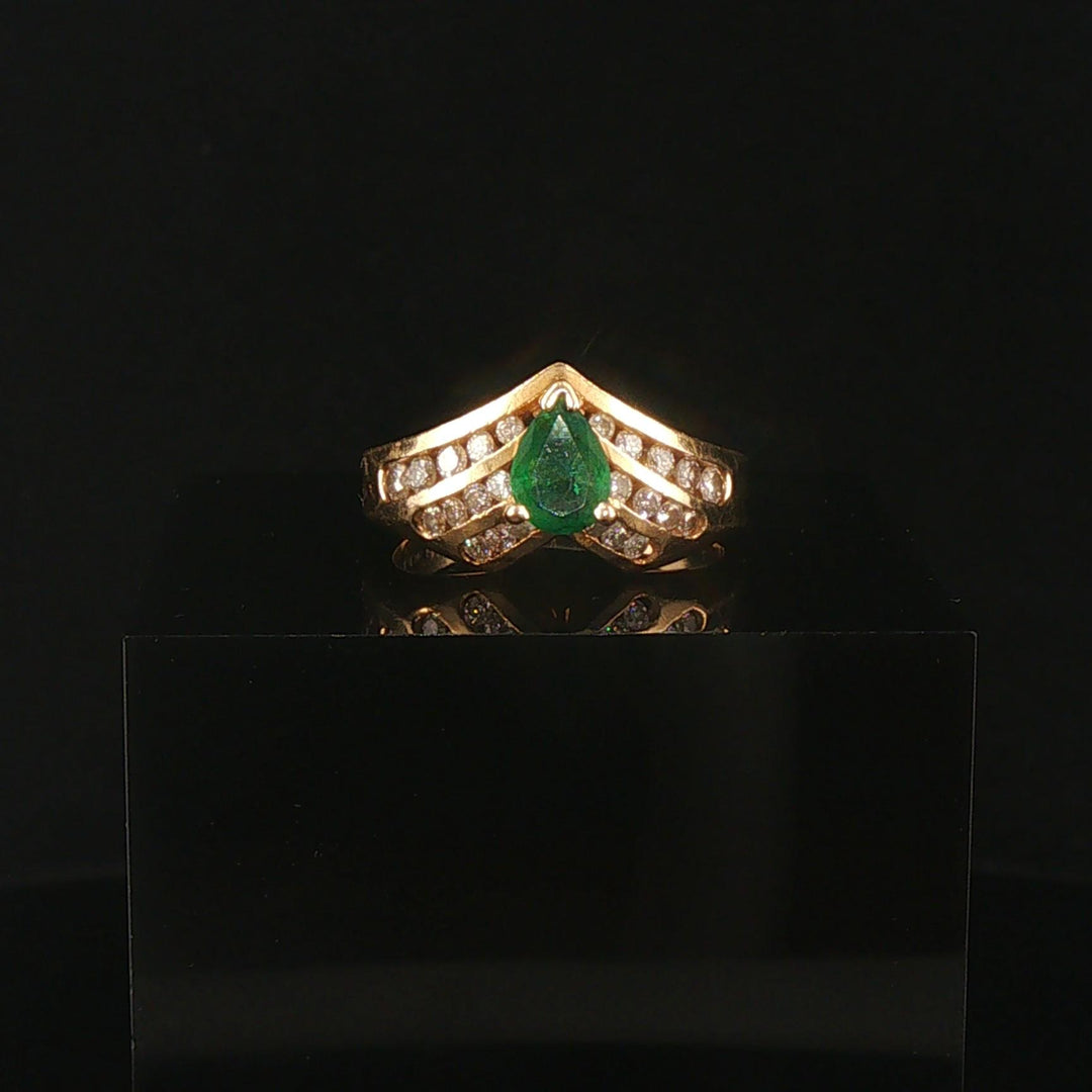 14k Yellow Gold 0.76ct Emerald and 0.50cttw Diamond Ladies Ring Size 6.25