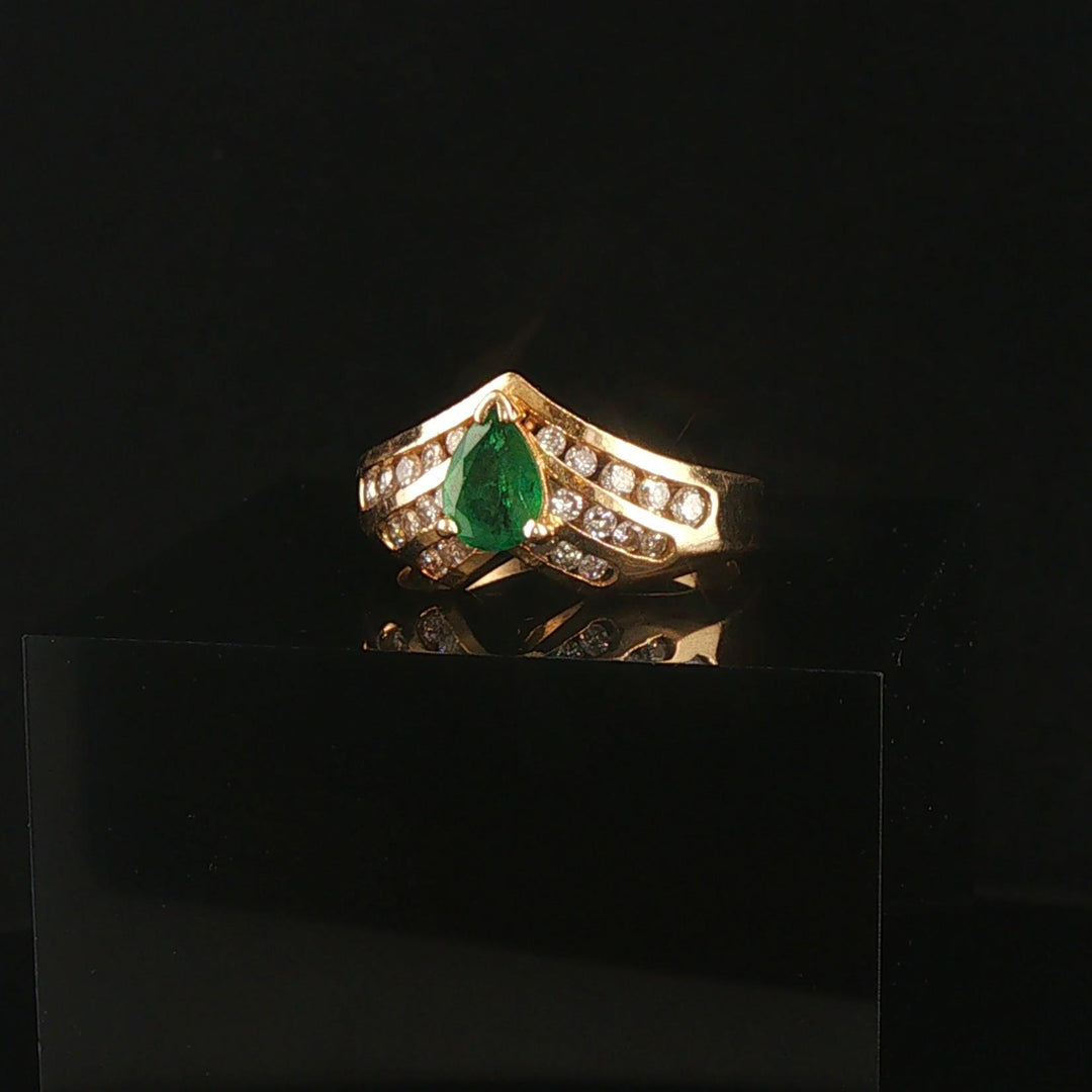 14k Yellow Gold 0.76ct Emerald and 0.50cttw Diamond Ladies Ring Size 6.25