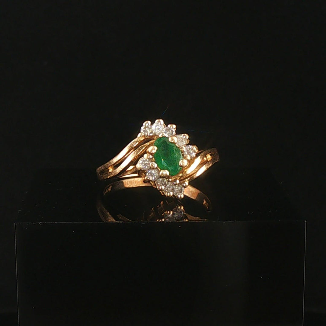 14k Yellow Gold 0.44ct Emerald and 0.20cttw Diamond Bypass Ring Size 6.5