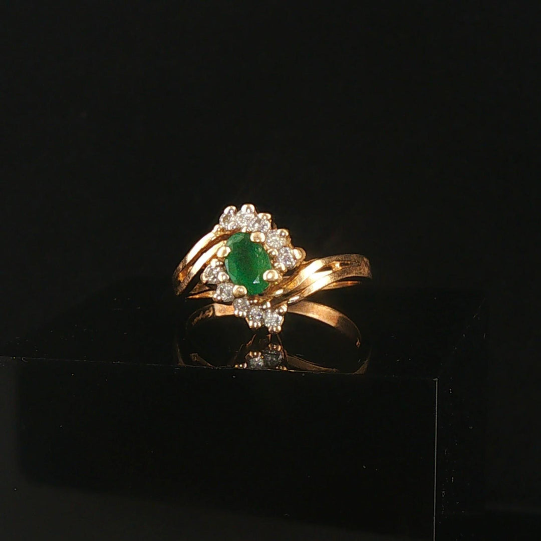 14k Yellow Gold 0.44ct Emerald and 0.20cttw Diamond Bypass Ring Size 6.5