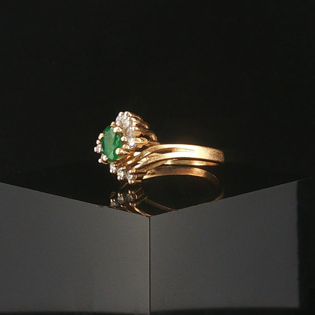 14k Yellow Gold 0.44ct Emerald and 0.20cttw Diamond Bypass Ring Size 6.5