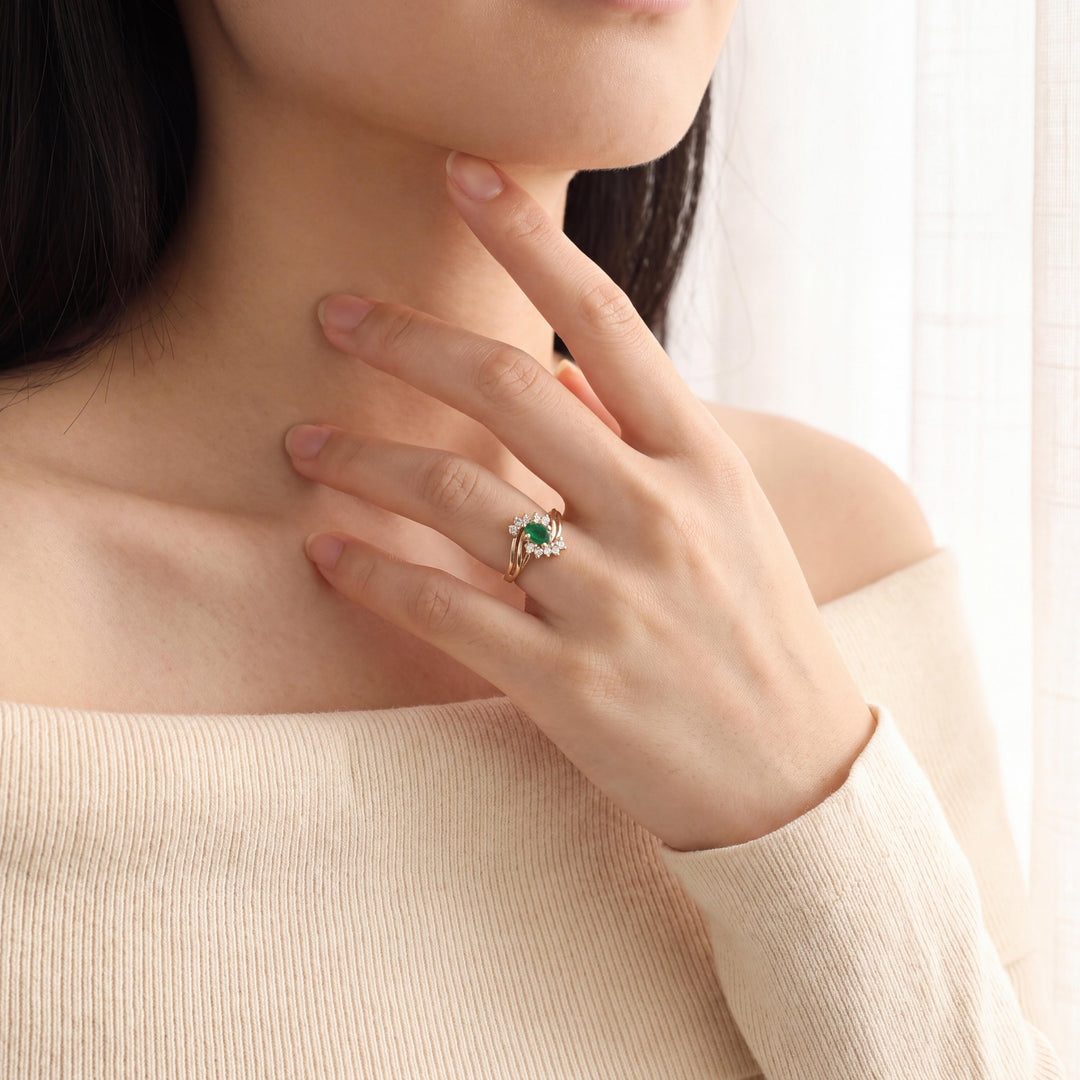 14k Yellow Gold 0.44ct Emerald and 0.20cttw Diamond Bypass Ring Size 6.5