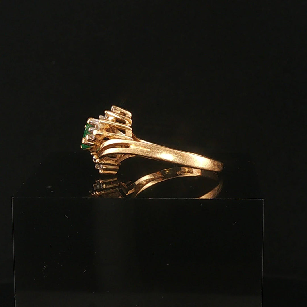 14k Yellow Gold 0.44ct Emerald and 0.20cttw Diamond Bypass Ring Size 6.5