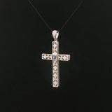 14k White Gold Sapphire and Diamond Vintage Filigree Cross Pendant 1.5"