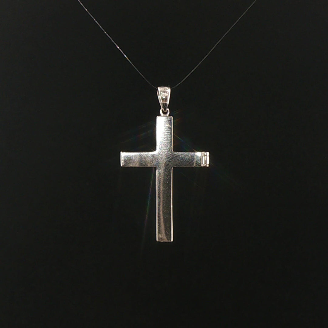 14k White Gold Sapphire and Diamond Vintage Filigree Cross Pendant 1.5"