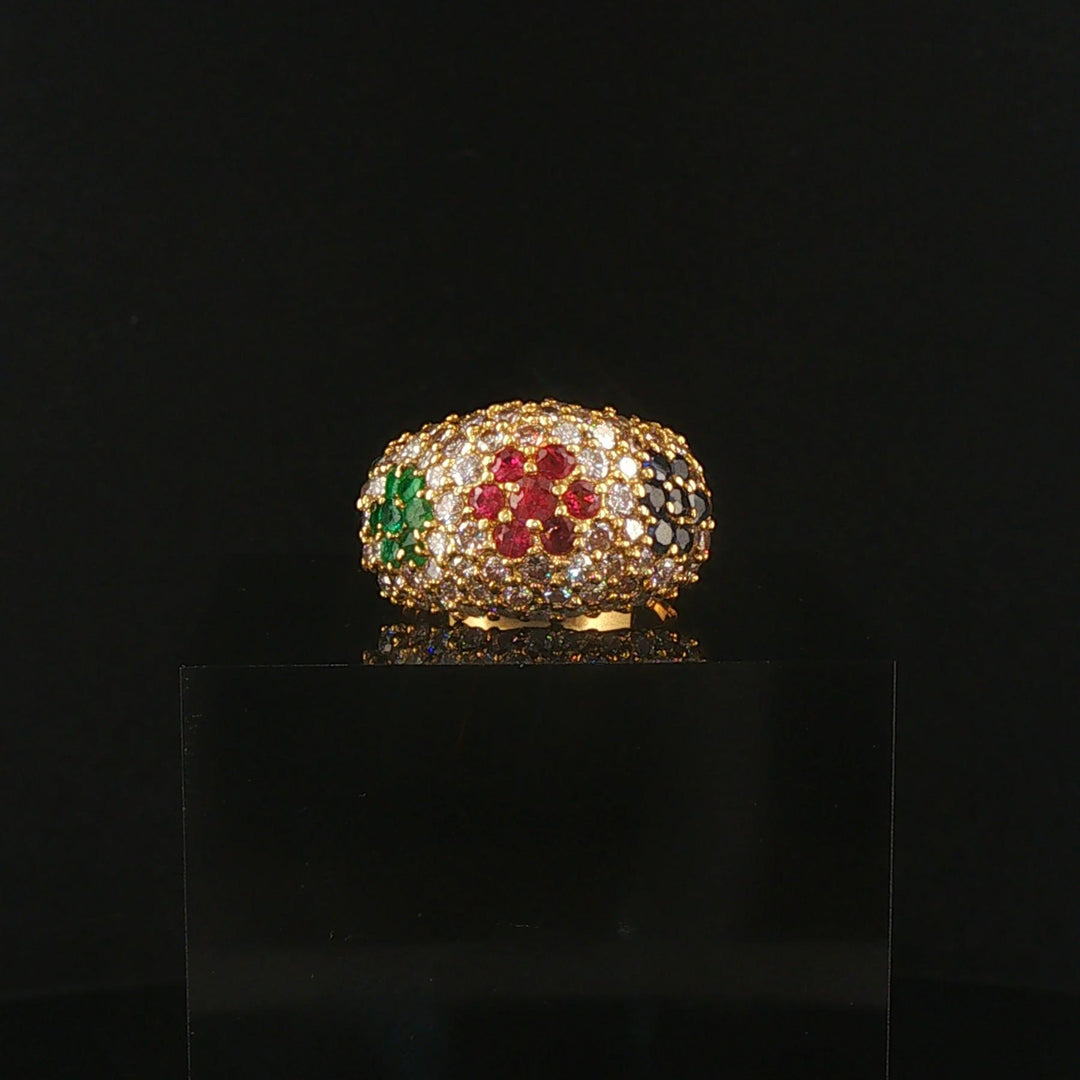 18k Yellow Gold Multi Gemstone and 2.50cttw Diamond Bombe Ring Size 7