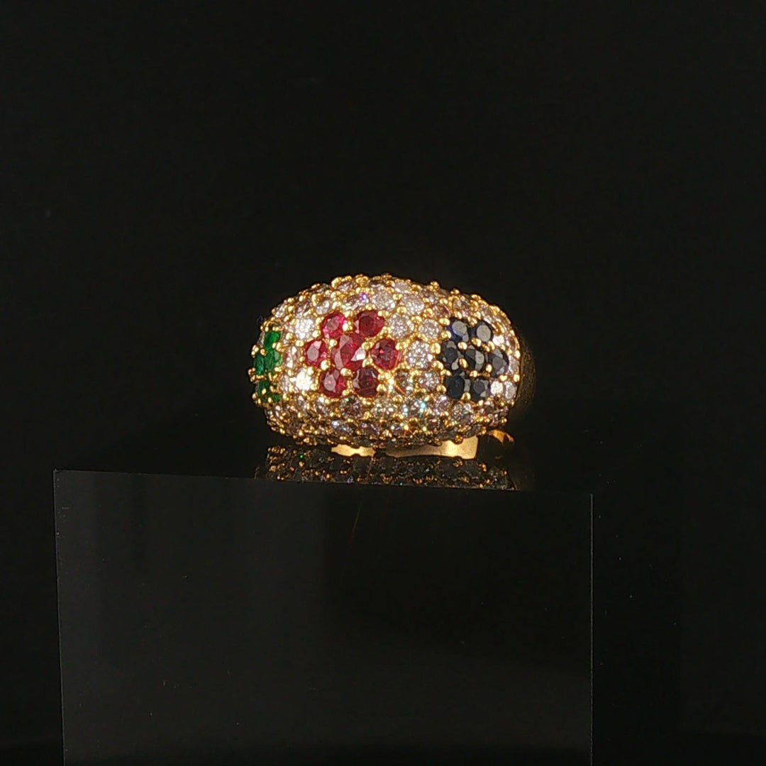 18k Yellow Gold Multi Gemstone and 2.50cttw Diamond Bombe Ring Size 7