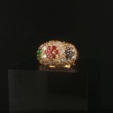 18k Yellow Gold Multi Gemstone and 2.50cttw Diamond Bombe Ring Size 7