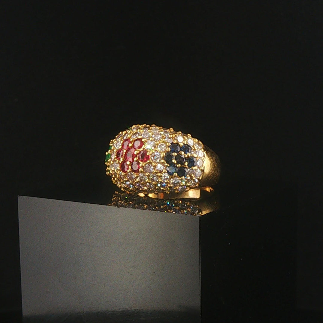 18k Yellow Gold Multi Gemstone and 2.50cttw Diamond Bombe Ring Size 7