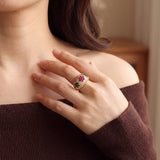18k Yellow Gold Multi Gemstone and 2.50cttw Diamond Bombe Ring Size 7