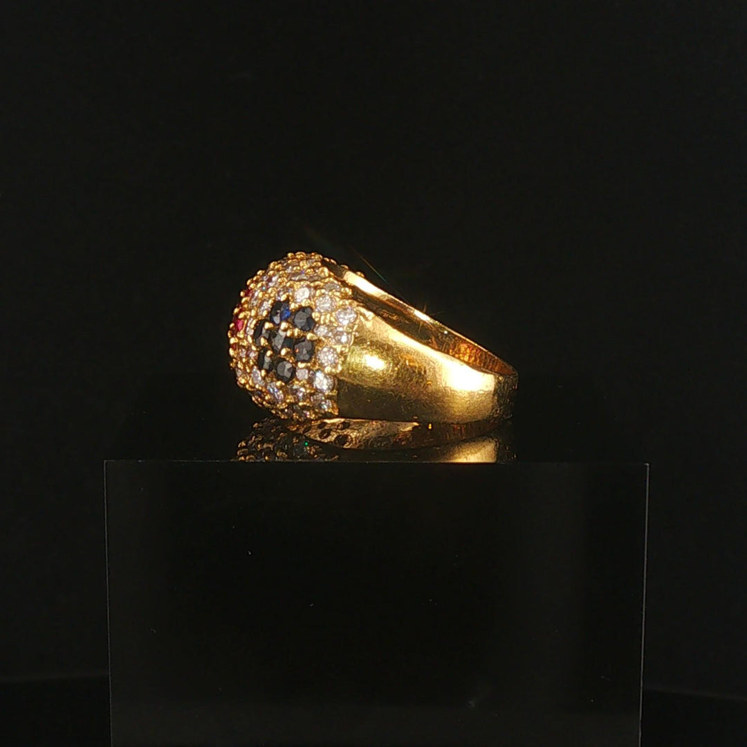 18k Yellow Gold Multi Gemstone and 2.50cttw Diamond Bombe Ring Size 7