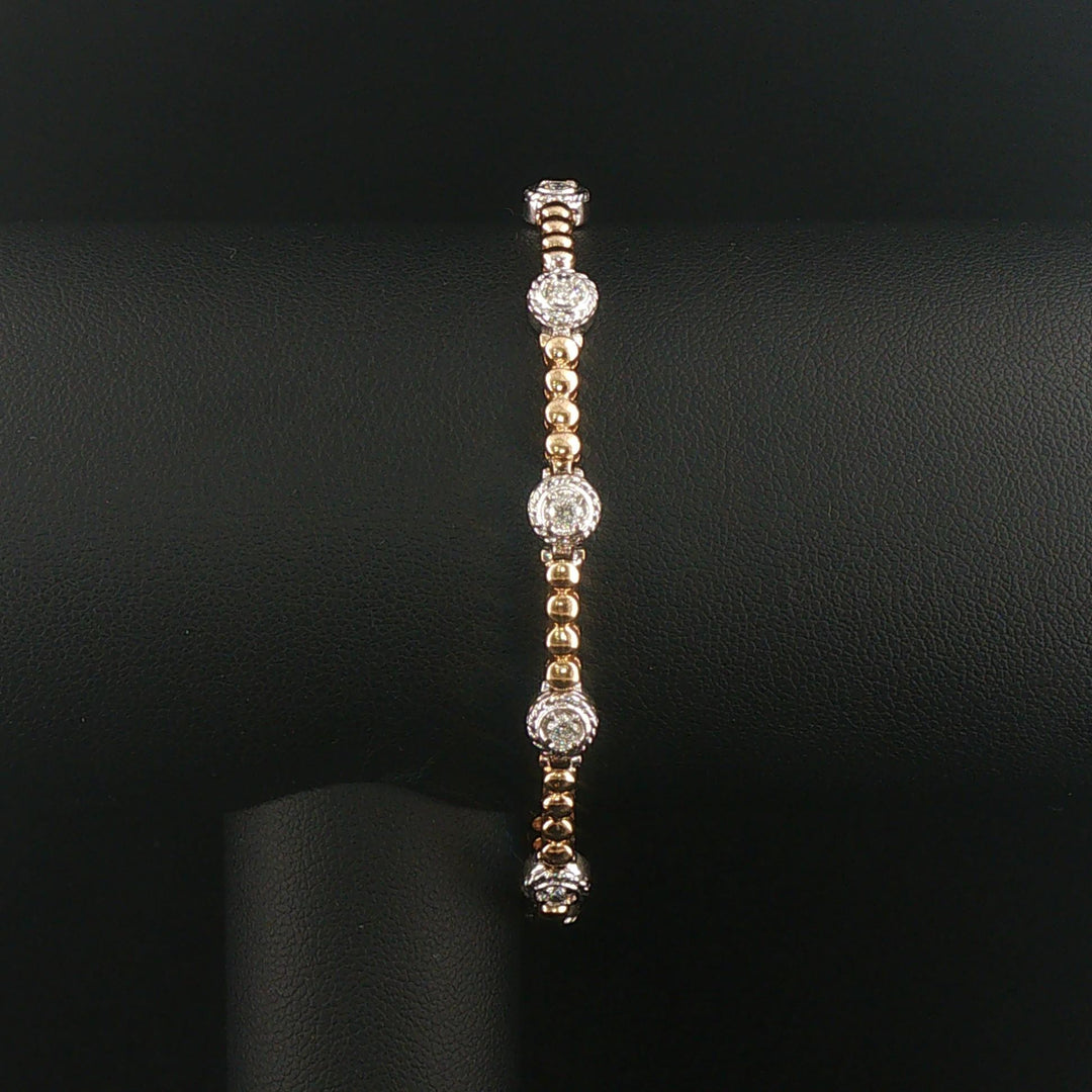14k Yellow and White Gold 1cttw Diamond Station Bead Link Bracelet 7"