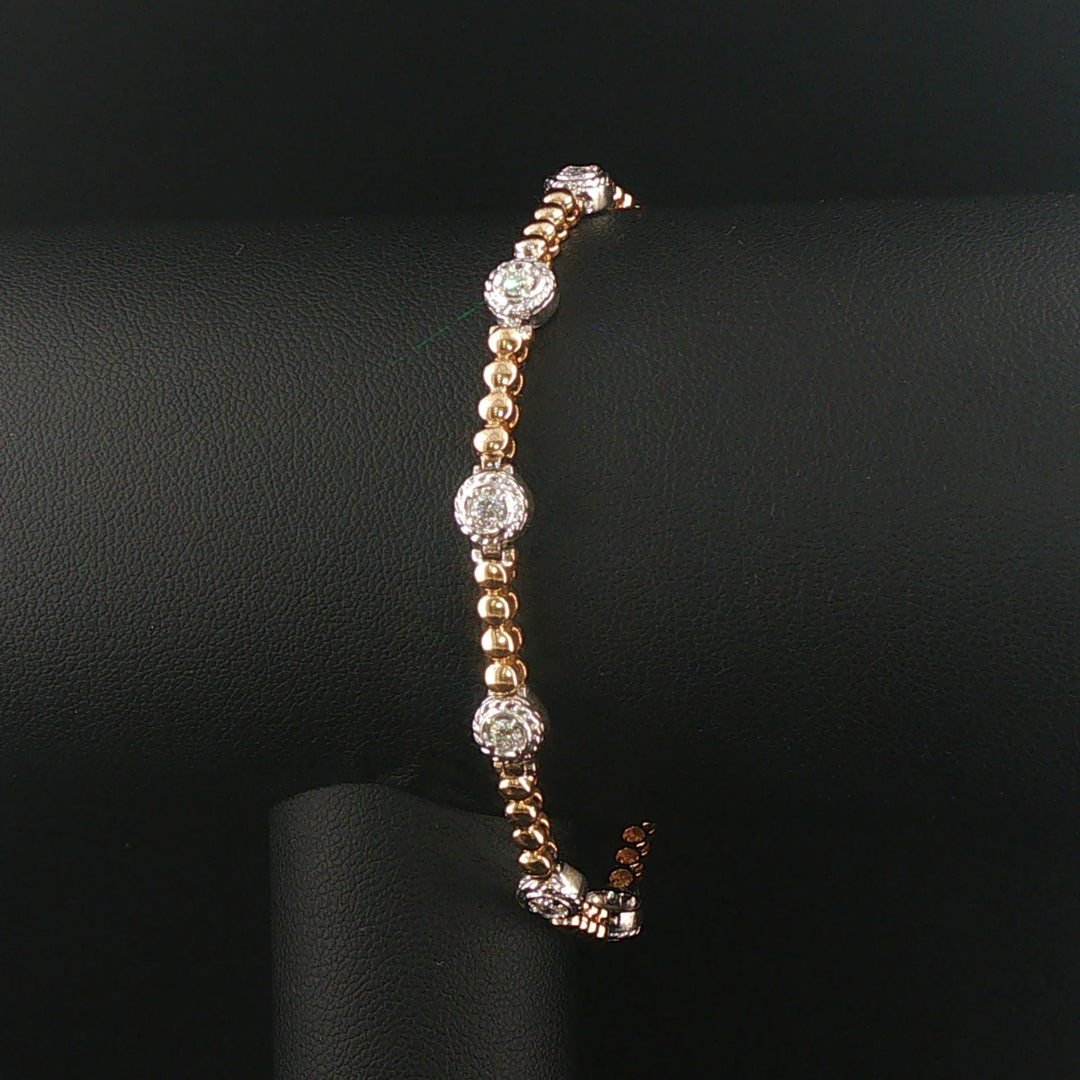 14k Yellow and White Gold 1cttw Diamond Station Bead Link Bracelet 7"