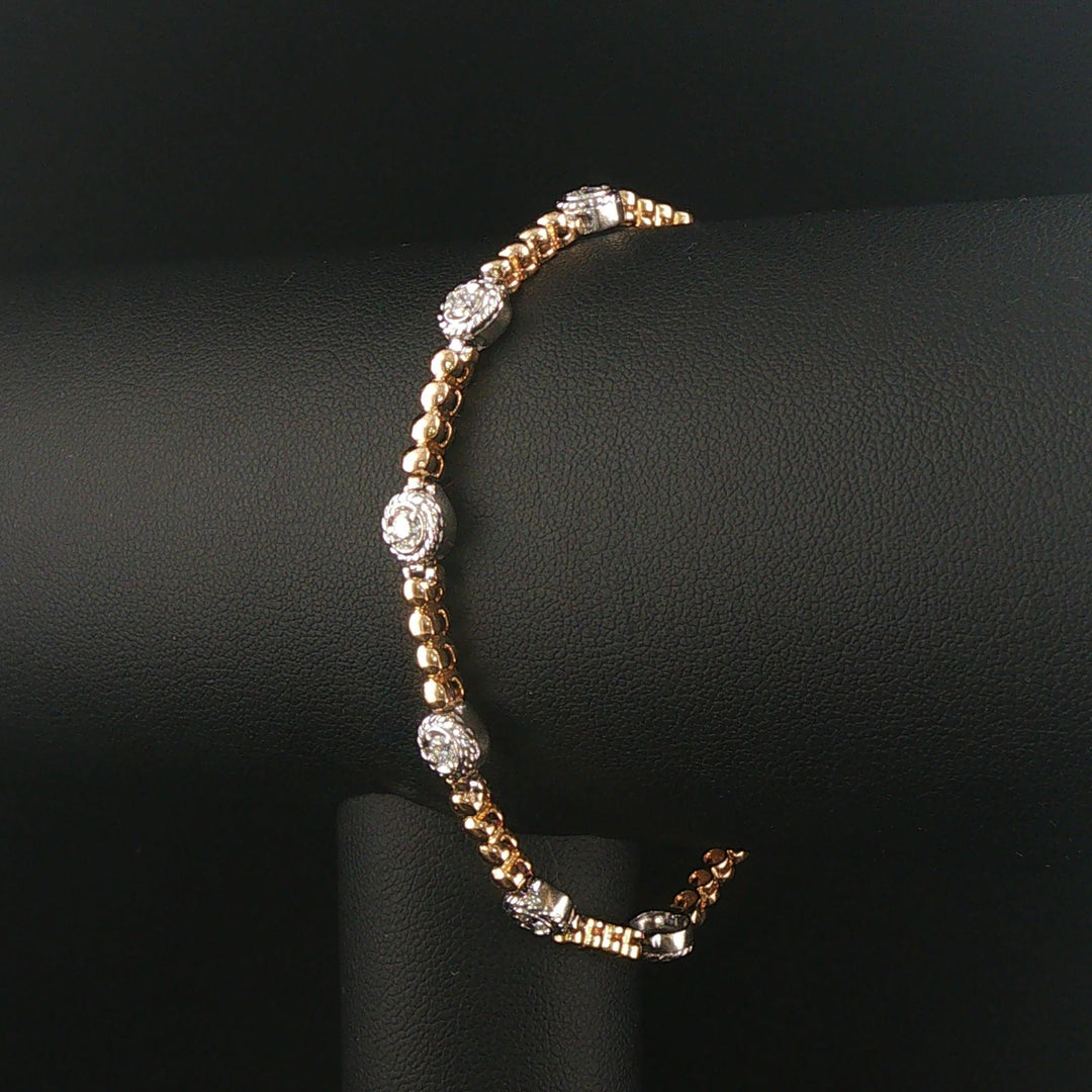 14k Yellow and White Gold 1cttw Diamond Station Bead Link Bracelet 7"